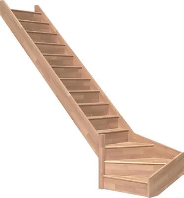 Produktbild von Dolle Raumspartreppe Paris mit Setzstufen Buche unbehandelt Treppenlauf 1/4 gewendelt unten links ohne Geländer