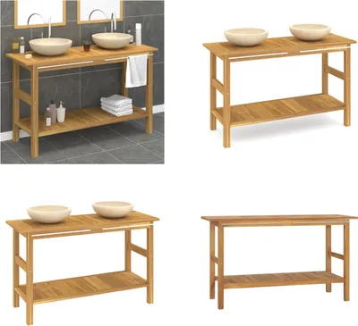 Image de vidaXL Lavabo avec vasque en marbre crème bois massif teck - Lavabo - Meubles de salle de bain - Meuble sous-vasque