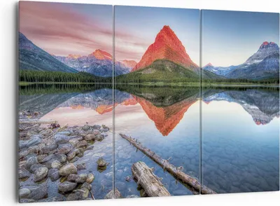 Produktbild von Bild auf Leinwand - Leinwandbild - 3 Teile - See Berge Spiegelung - 165x110cm - Wand Bild - Wanddeko - Wandbilder - Leinwanddruck - Bilder - Wanddekoration - Leinwand bilder - CE165x110-4226