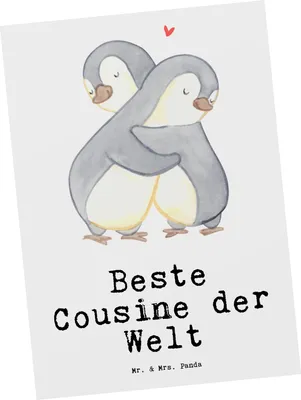 Produktbild von Mr. & Mrs. Panda Postkarte Pinguin Beste Cousine der Welt - Weiß - Geschenk, Familie, Kusine, Fotokarte, Cousin, bildkarte, Cousinchen, Verwandtschaft, Geschenkidee