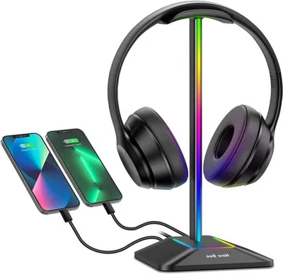 RGB Kopfhörerständer mit USB Type-C Lade- und Datenübertragung - Universeller Gaming Kopfhörerhalter für alle Kopfhörer
