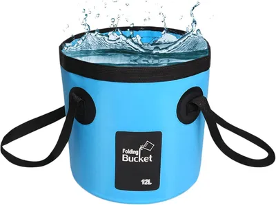 Imagen del producto de Cubo plegable, 20 litros, color azul, multifuncional, ideal para camping