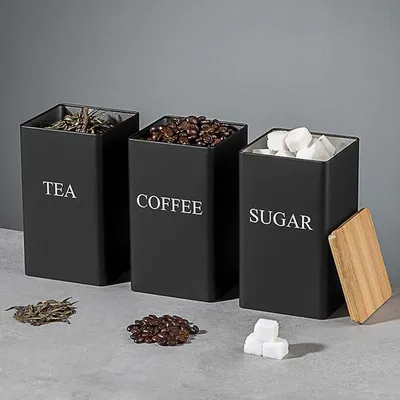 Aufbewahrungsdosen für Tee, Kaffee & Zucker, 3er-Set, 1000 ml, Schwarz