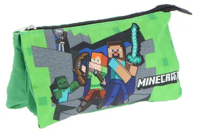 Produktbild von Minecraft Stifteetui mit 3 Reißverschlussfächern, Steve, Alex, Zombie, Skelett, 22,5 x 12 cm