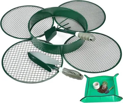 Produktbild von 4-in-1 Gartensieb mit austauschbaren Filtern, Edelstahl-Kompostsieb für Erde und Kompost, inklusive Schaufel und Rechen mit zwei Seiten, Gartengerät