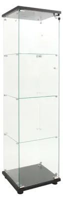 Immagine prodotto di Vetrina a vetro – Mobiletto a vetro da parete – 4 ripiani – 1 anta – Illuminazione a LED – Design moderno – Nero