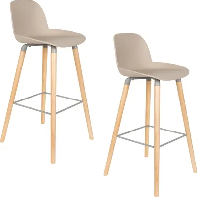 Produktbild von Zuiver Albert Kuip Barhocker mit Rückenlehne 75 cm Taupe/ Beige - 2 er Set