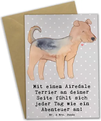Produktbild von Mr. & Mrs. Panda neujahrskarte Airedale Terrier Abenteuer - Grau Pastell - Geschenk, einladungskarten, Hund, Jagdhund, intelligenter, weihnachtskarten, Hunderassen