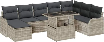 Zdjęcie produktu dla Zestaw mebli ogrodowych vidaXL, 9 elementów, jasnoszary [Syntetyczny]: sztuczny rattan