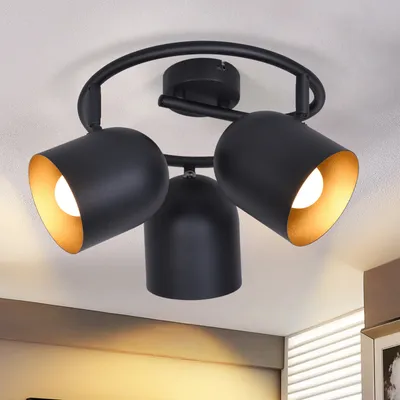 Zdjęcie produktu dla ZMH lampa sufitowa E14 3 płomienie vintage lampa sufitowa kuchnia w kolorze czarnego złota reflektory sufitowe okrągłe reflektory przemysłowe 350° obrotowe bez żarówek