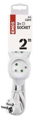 Prodlužovací kabel 2 m / 3 zásuvky / bílý / PVC / 1 mm2