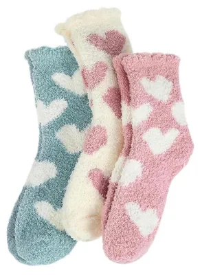 Produktbild von 3 Paar Kuschelsocken Damen Korallenfleece Herz-Muster Winter Haussocken EU 36-42