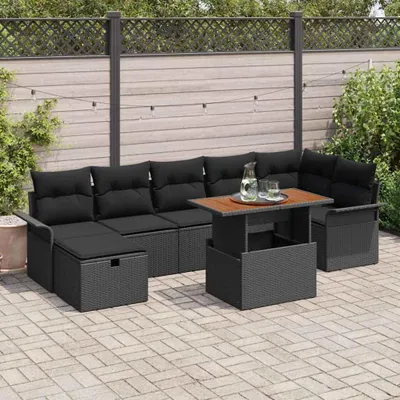 Image de Maison Exclusive - Salon de jardin 8 pièces en polyrotin noir