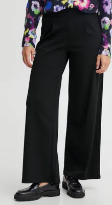 Image de ICHI IHKate Pantalon en tissu pour femmes Pantalon Culotte avec stretch taille élastique haute coupe large ornements