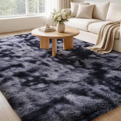 Image de Tapis à poils longs, noir et gris foncé, 120x180 cm