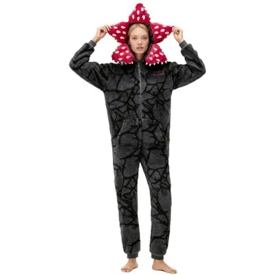 Produktbild von Uni 3D Dämon Pyjama – Langer Overall – Demogorgon Onesie mit Kapuze – Fleece Nachtkleidung – Winter Weihnachts Pyjama für Damen & Herren