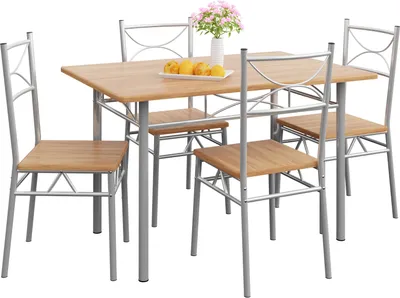 Produktbild von CASARIA® Esstisch mit 4 Stühlen Holz 5-tlg Set Metall 110x70cm Industrial Esszimmer Küche Stühle Tisch Möbel Essgruppe Sitzgruppe Paul Buche