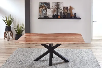 Produktbild von Esstisch Baumkante Akazie Natur 180 x 90 cm schwarz QUINCY