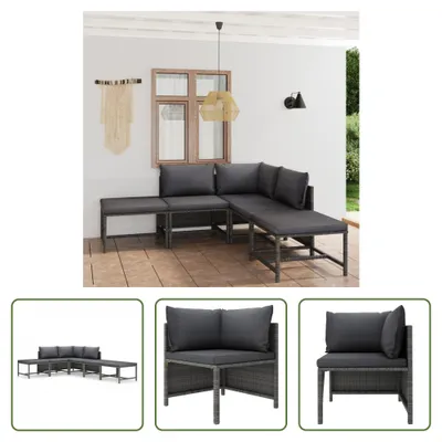 Image de The Living Store Ensemble de salon de jardin 6 pièces avec coussins Poly rotin gris