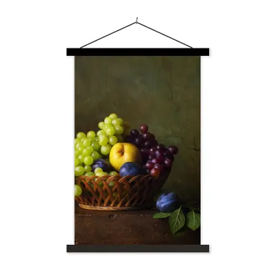 Produktbild von MuchoWow® Textilposter Rustikal - Obst - Korb - Stilleben 60x90 cm mit schwarzem Rahmen - Poster Wohnzimmer