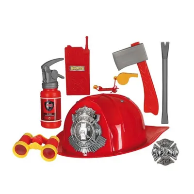 Feuerwehrmann Zubehör-Set 8-tlg. Fasching Spielzeug Feuerwehrhelm rot
