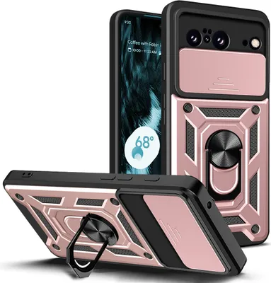 Produktbild von Hülle für Google Pixel 8 mit Ring Ständer Halter Dia Kameraschutz TPU PC Hybrid Handyhülle Roségold