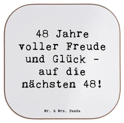 Produktbild von Mr. & Mrs. Panda Untersetzer für Gläser Spruch 48. Geburtstag Freude - Weiß - Geschenk, Tassenuntersetzer, tolle 48 Jahre, Happy Birthday, Tischuntersetzer, Jubiläum