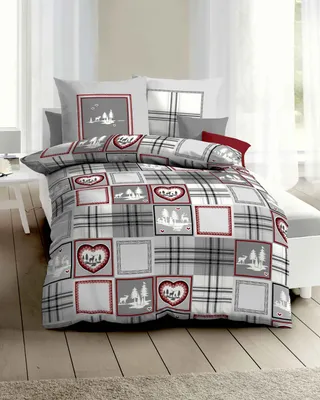 Produktbild von Kaeppel Biber Bettwäsche Tradition Grau 100% Baumwolle Reißverschluss Bettbezug Kissenbezug Bettgarnitur Bettwäsche-Set Bettzeug 135x200 cm