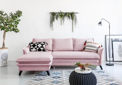 Produktbild von MIUFORM Charming Charlie - Ecksofa mit Bettfunktion und Bettkasten L-FORM LINKS - 228x150cm - Puderrosa - Sofa Schlafsofa Couch