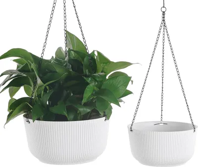 Produktbild von Famanu Pflanzenkübel - Hängender Blumentopf mit Wasserablaufsystem - Weiß - 2er Set