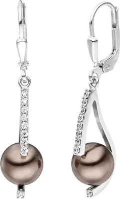 Produktbild von JOBO Ohrhänger 925 Sterling Silber 2 Perlen braun 18 Zirkonia Ohrringe Perlenohrringe