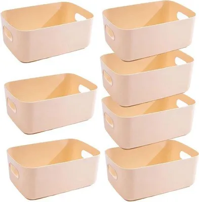 Image de Boîte de rangement en plastique pour salle de bains et cuisine - Beige 30 × 20 × 12 cm