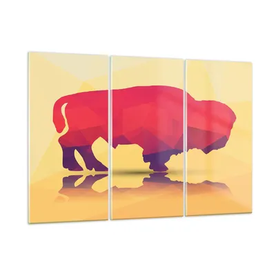 Produktbild von Bilder auf glas - Bison Illustration Bunt Grafik - 105x70cm - Glasbilder - Wandbilder - Kunstdruck - zum Aufhängen bereit - Wanddekoration aus Glas - Glas Bilder - Wandbild auf Glas - GCE105x70-2812