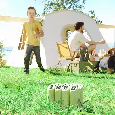 Produktbild von Mölkky Wurfspiel Holz, Outdoor Wurfspiel Kiefernholz, Wikingerspiel Kubb Skittles, Naturholz | 27x18x17 cm | 2,0 kg | mit Transportbox