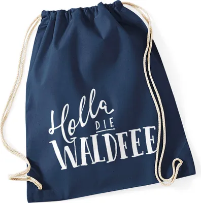 Produktbild von lustiger Turnbeutel mit Spruch Holla die Waldfee Sprüche Spruchbeutel Moonworks® navy unisize