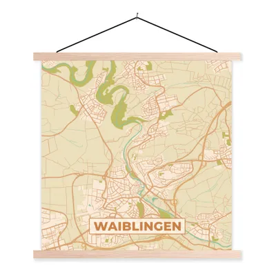 Produktbild von MuchoWow® Textilposter Waiblingen - Karte - Vintage - Stadtplan 40x40 cm mit holzfarbenen Rahmen - Posterleiste