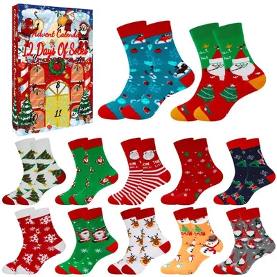 Productafbeelding van Adventskalender voor sokken, 2026, 12 paar kerstsokken, katoen, voor volwassenen en tieners