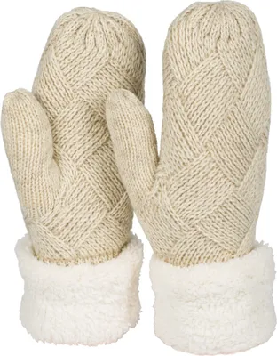 Produktbild von styleBREAKER Damen warme Winter Strick Fäustlinge, Handschuhe mit Rauten Muster, Thermo Fleece, Strickhandschuhe 09010031
