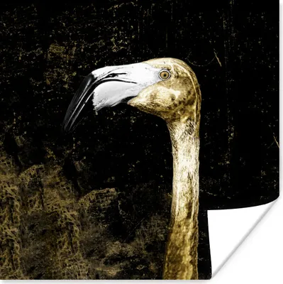 Produktbild von MuchoWow® Poster Flamingo - Vogel - Blätter - Gold 75x75 cm - Wand Dekoration