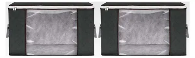 Produktbild von 2 Faltbare Aufbewahrungstaschen aus Stoff für Kleiderschrank - Platzsparende Aufbewahrung für Bettdecken und Kleidung in Grau