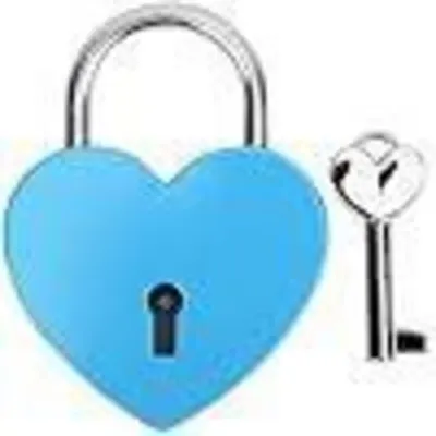 Immagine prodotto di Luchetto a forma di cuore con chiave, in metallo, colore blu, ideale per valigie, diari, scatole portagioie