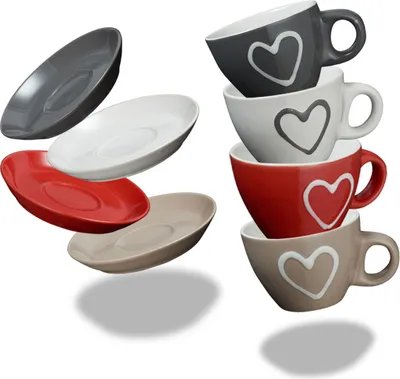 Produktbild von Moderne Keramik Espresso-Tassen 4er Set beige weiß rot grau 50 ml