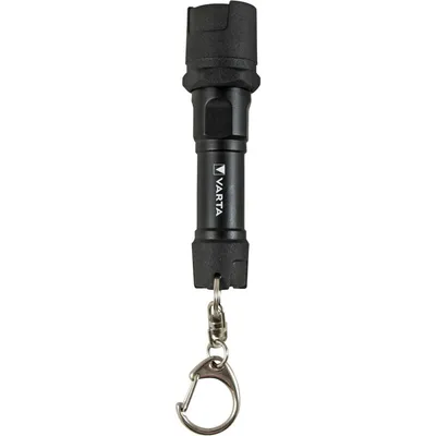 A black VARTA keychain flashlight is shown against a white background.