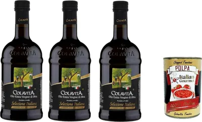 Produktbild von Colavita Olio Extra Vergine Di Oliva Selezione Italiana 3x 500ml, Natives Olivenöl extra 100% italienisch + Italian Gourmet polpa 400g