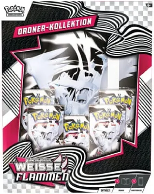 A product box for a Pokemon trading card game collection, featuring a stylized design and images of booster packs.