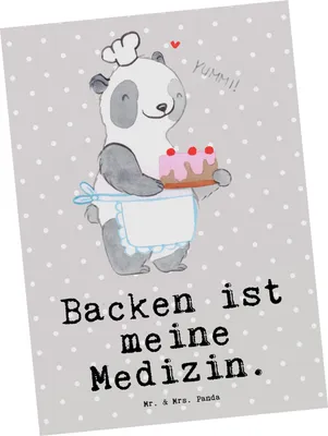 Produktbild von Mr. & Mrs. Panda Grußkarte Panda Backen - Grau Pastell - Geschenk, Postkarten, Fotokarte, Kuchen, Postkarte, Ansichtskarte, Ansichtskarten, Hobbybäcker