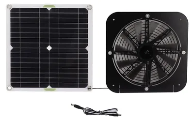 Obrázok produktu pre 13,5-palcový solárny ventilátor 100 W, okrúhly, efektívny chladiaci panelový set pre skleník, kurník, búdu pre psov