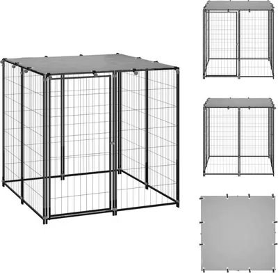 Immagine prodotto di vidaXL Cuccia per cani 110x110x110 cm in acciaio nero - Cucce e box per cani