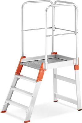 Zdjęcie produktu dla Drabina magazynowa ALOSS®️ z wejściem jednostronnym, schodki, schody magazynowe, podest, pomost magazynowy - model: 9504 (3 stopnie + podest)
