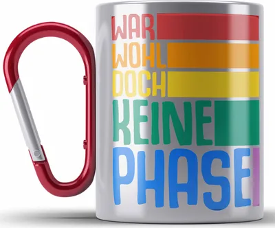 Produktbild von Trendation - LGBT Edelstahl Tasse Karabiner Geschenk für Schwule Lesben Transgender Regenbogen Lustige Grafik Regenbogen War Wohl Doch Keine Phase (Rot)